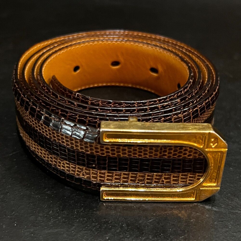 a. testoni Genuine Lezard Leather Brown Tan Belt Made in Italy - Men's Size 42